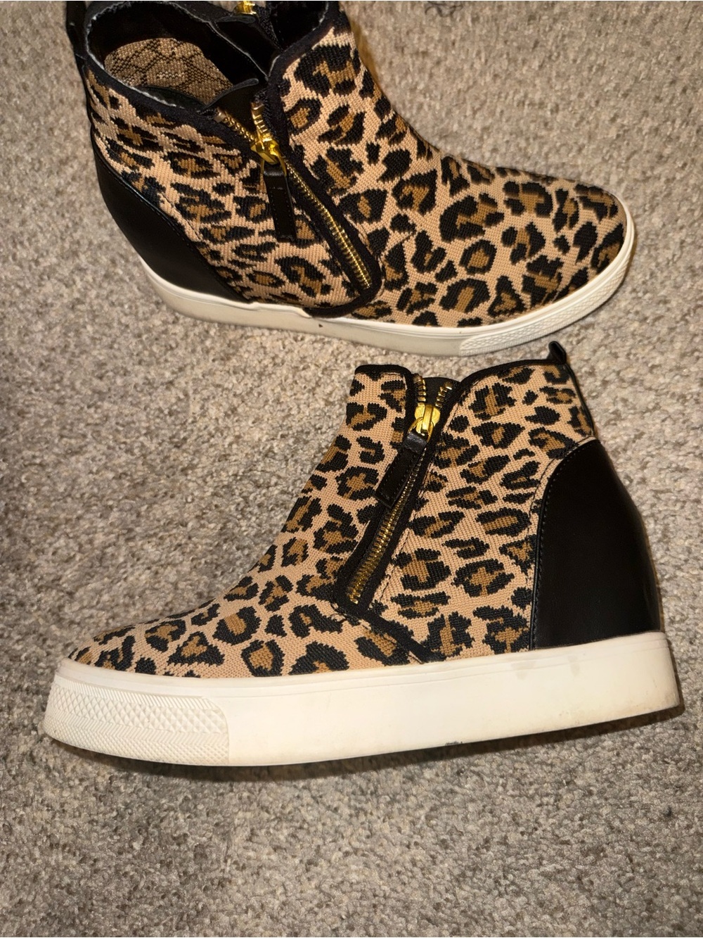 Steve Madden Leopard Print Wedge Sneakers - Black/Tan